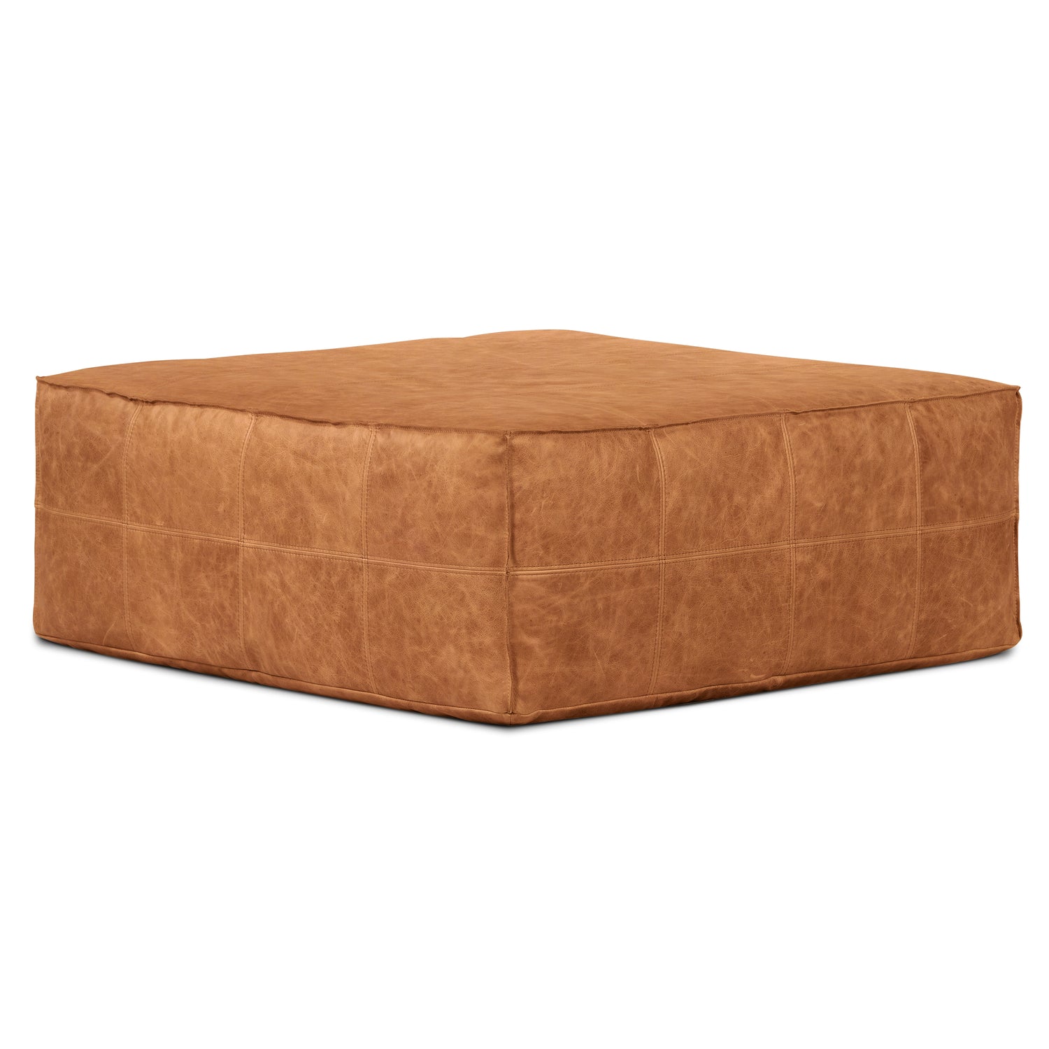 Taos Leather Square Ottoman | Cognac Tan 