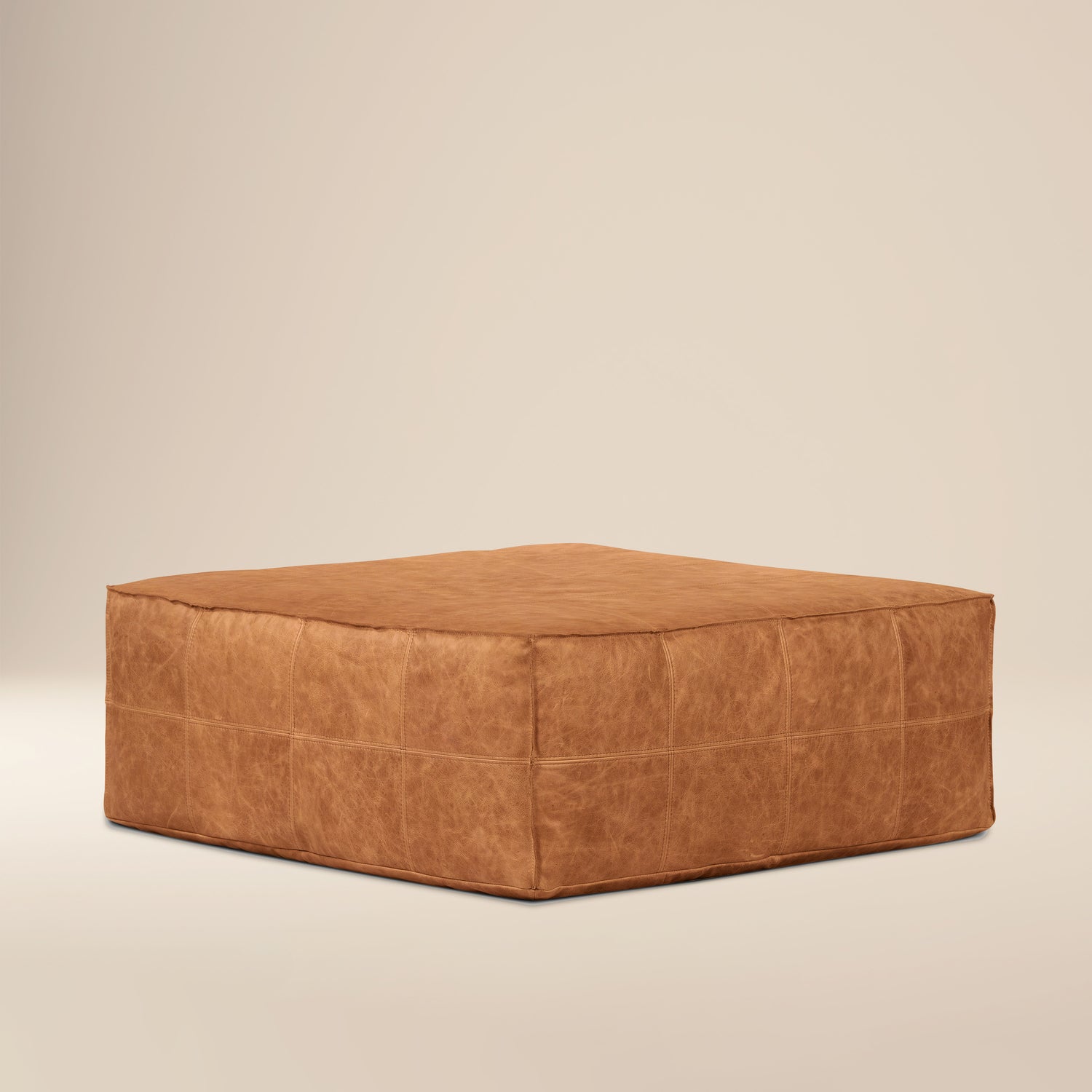 Taos Leather Square Ottoman | Cognac Tan 