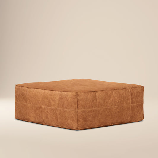 Taos Leather Square Ottoman | Cognac Tan