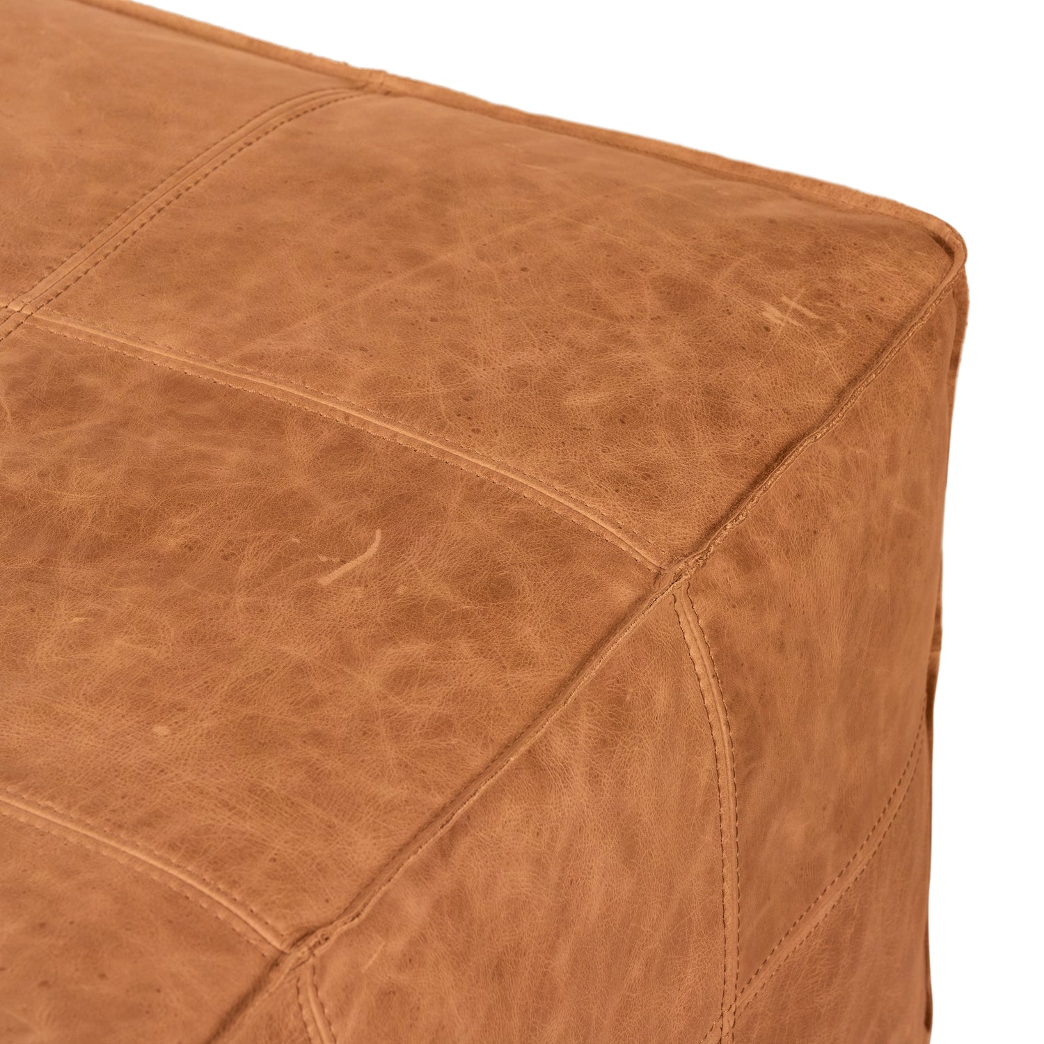 Taos Leather Square Ottoman | Cognac Tan 