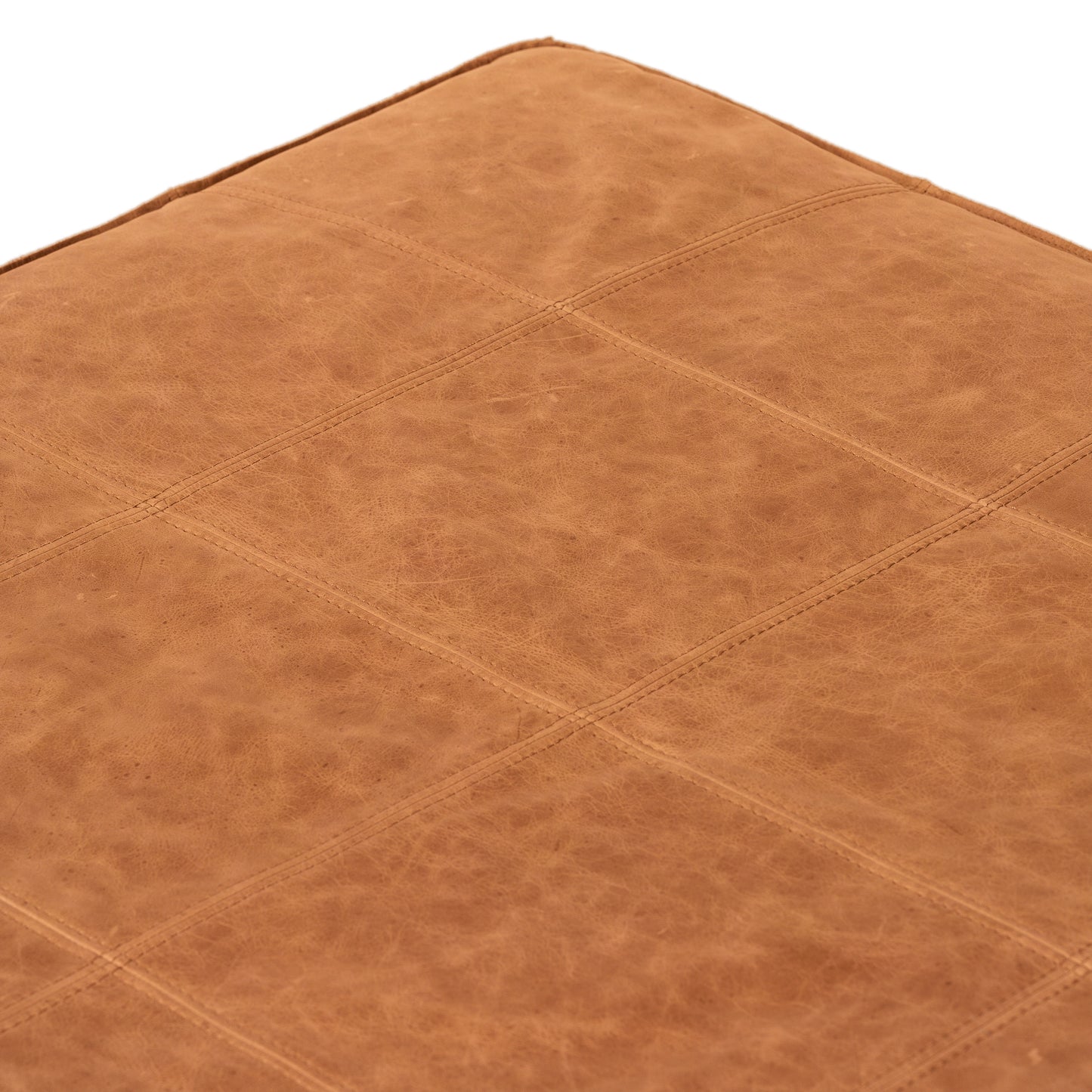 Taos Leather Square Ottoman | Cognac Tan