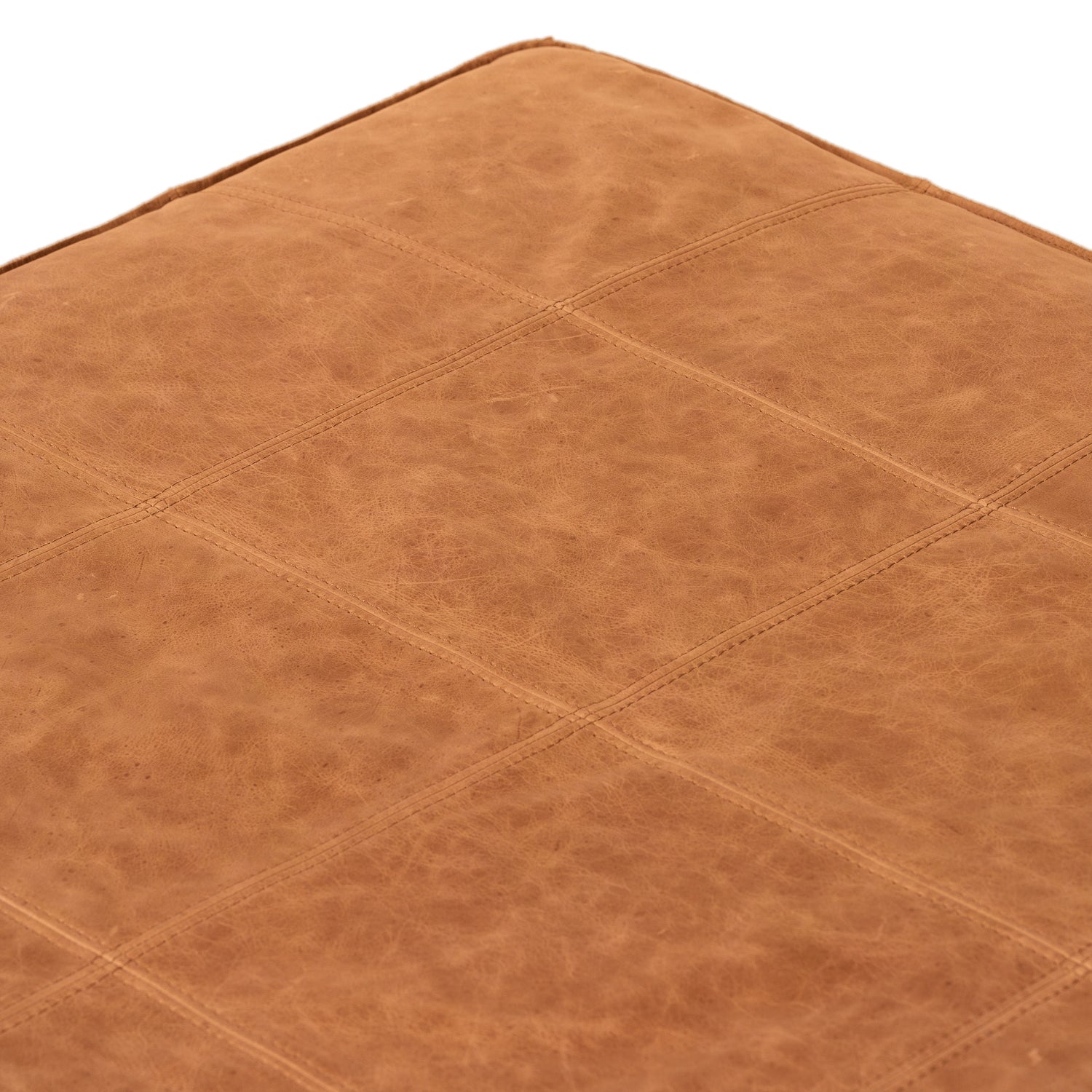 Taos Leather Square Ottoman | Cognac Tan 
