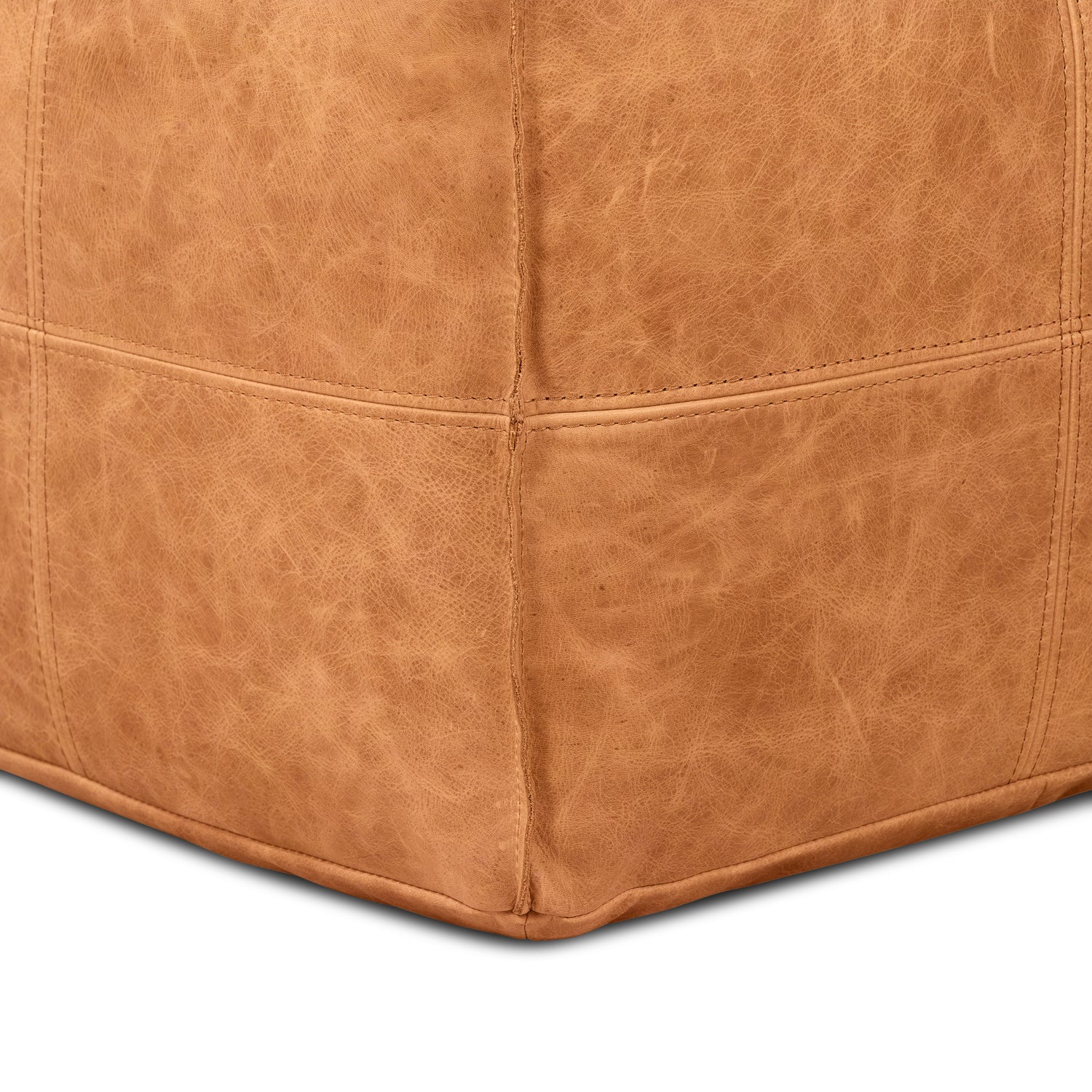 Taos Leather Square Ottoman | Cognac Tan 