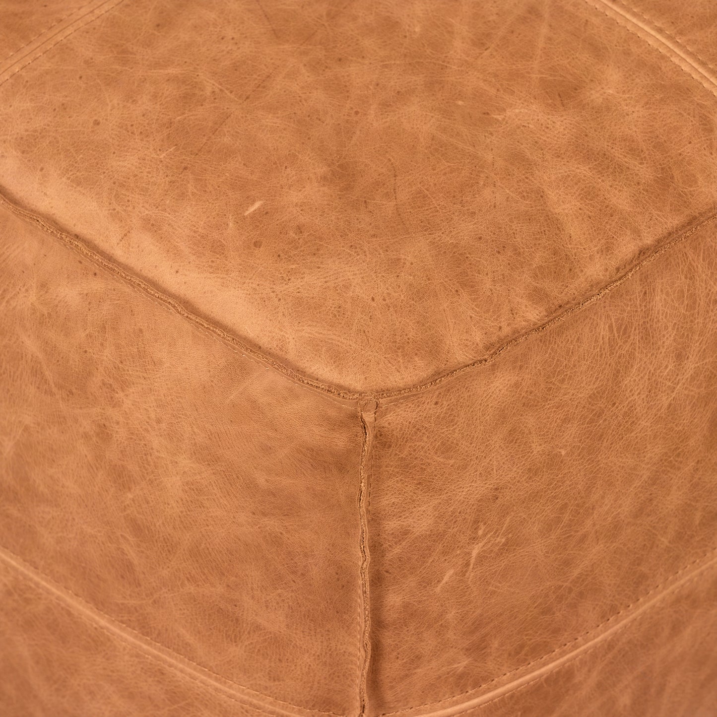 Taos Leather Square Ottoman | Cognac Tan
