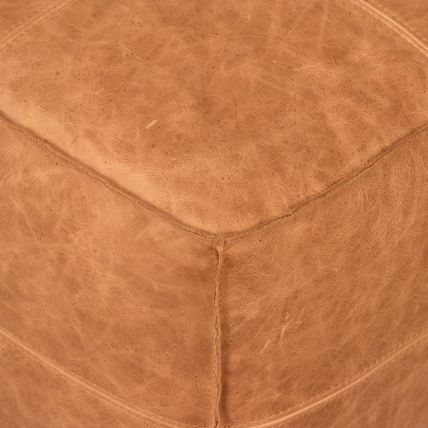 Taos Leather Square Ottoman | Cognac Tan 