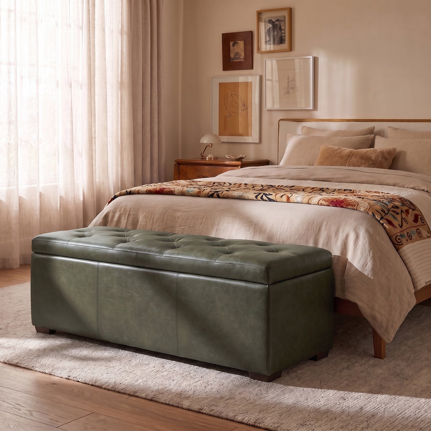 Senja Leather Storage Ottoman | Olivine Green 