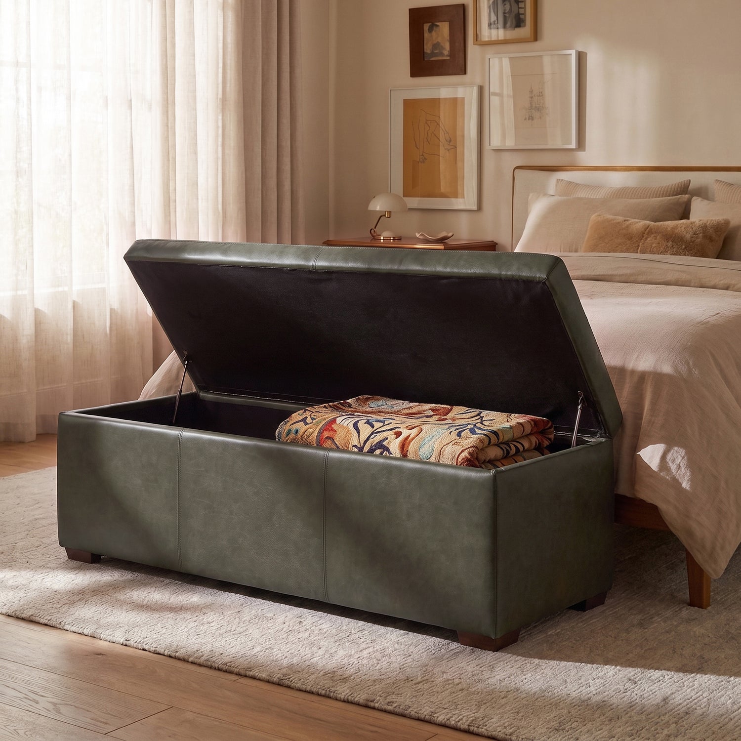 Senja Leather Storage Ottoman | Olivine Green lifestyle_image