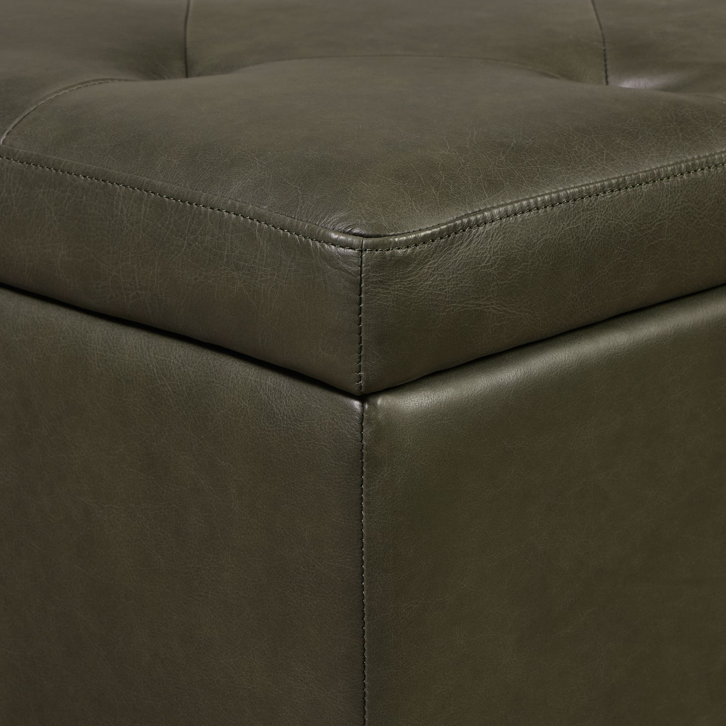Senja Leather Storage Ottoman | Olivine Green