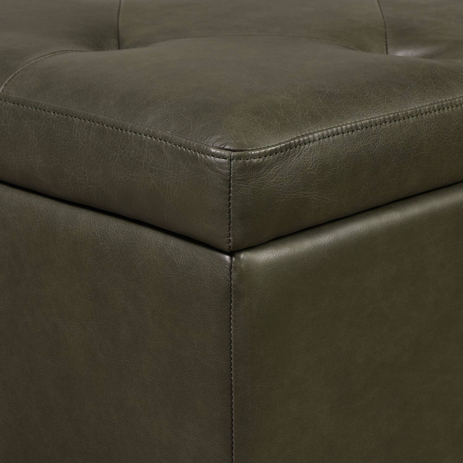 Senja Leather Storage Ottoman | Olivine Green 