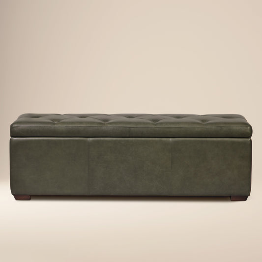 Senja Leather Storage Ottoman | Olivine Green