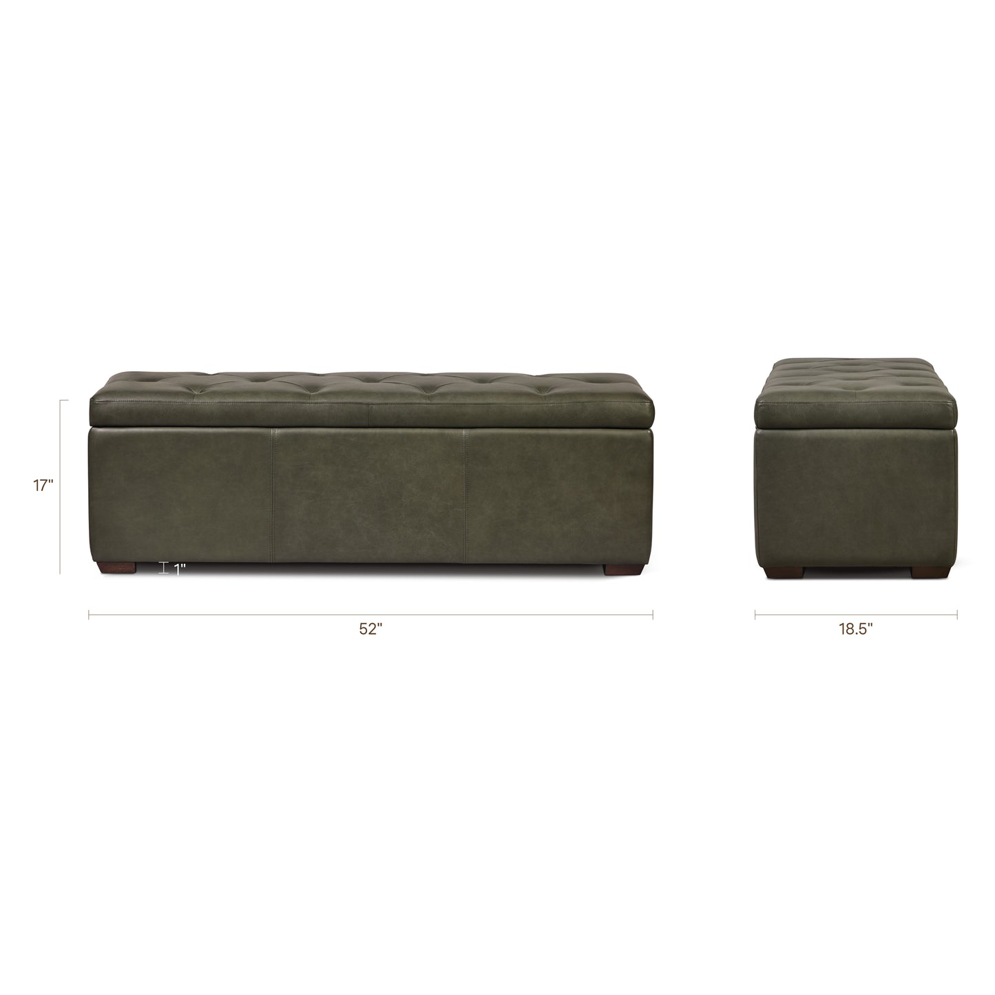 Senja Leather Storage Ottoman | Olivine Green