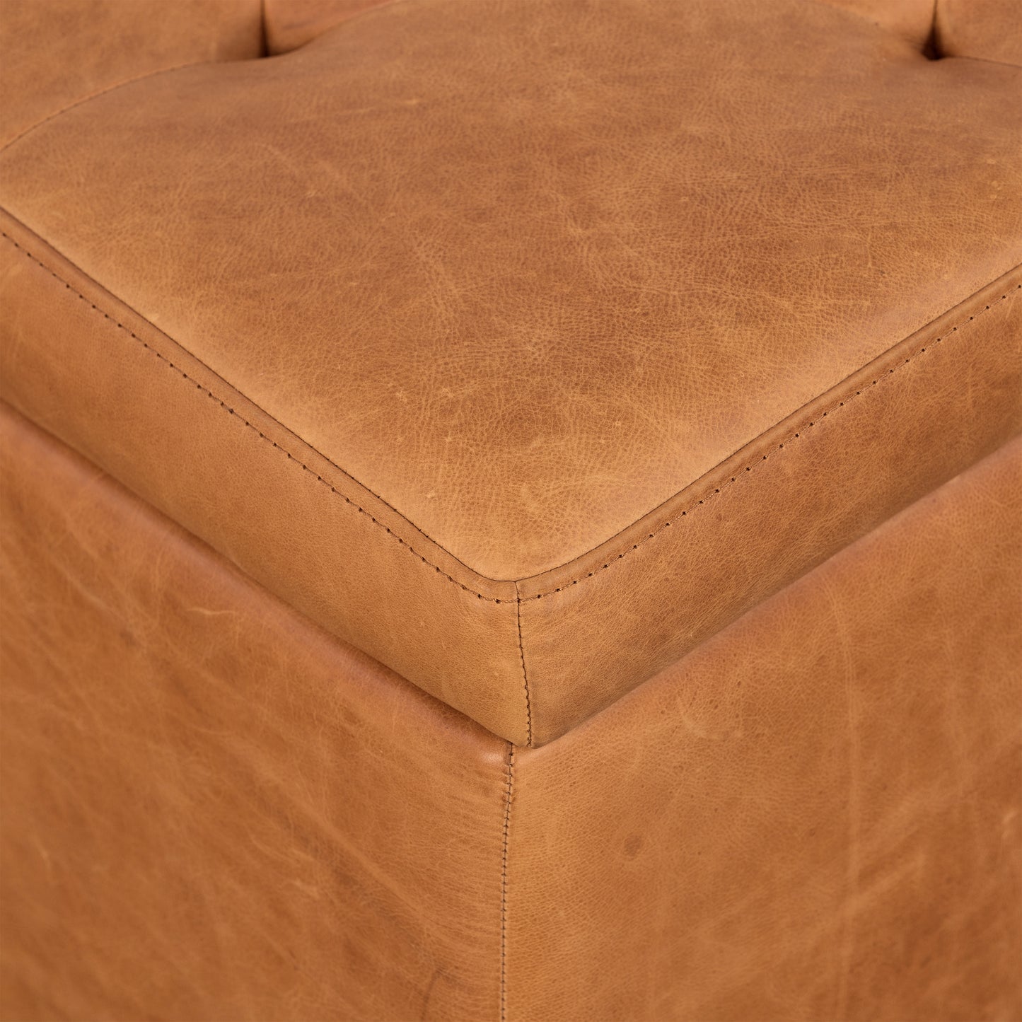 Senja Leather Storage Ottoman | Cognac Tan