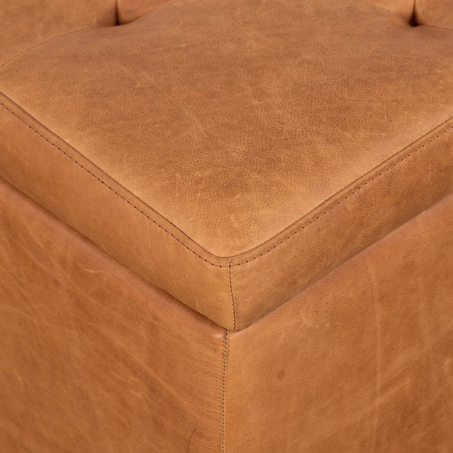 Senja Leather Storage Ottoman | Cognac Tan 
