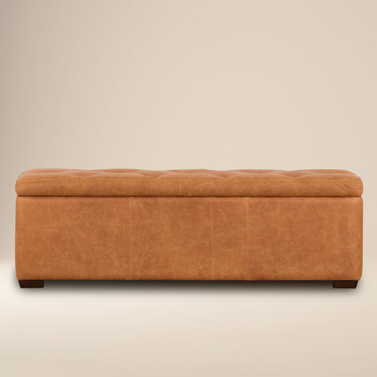 Senja Leather Storage Ottoman | Cognac Tan
