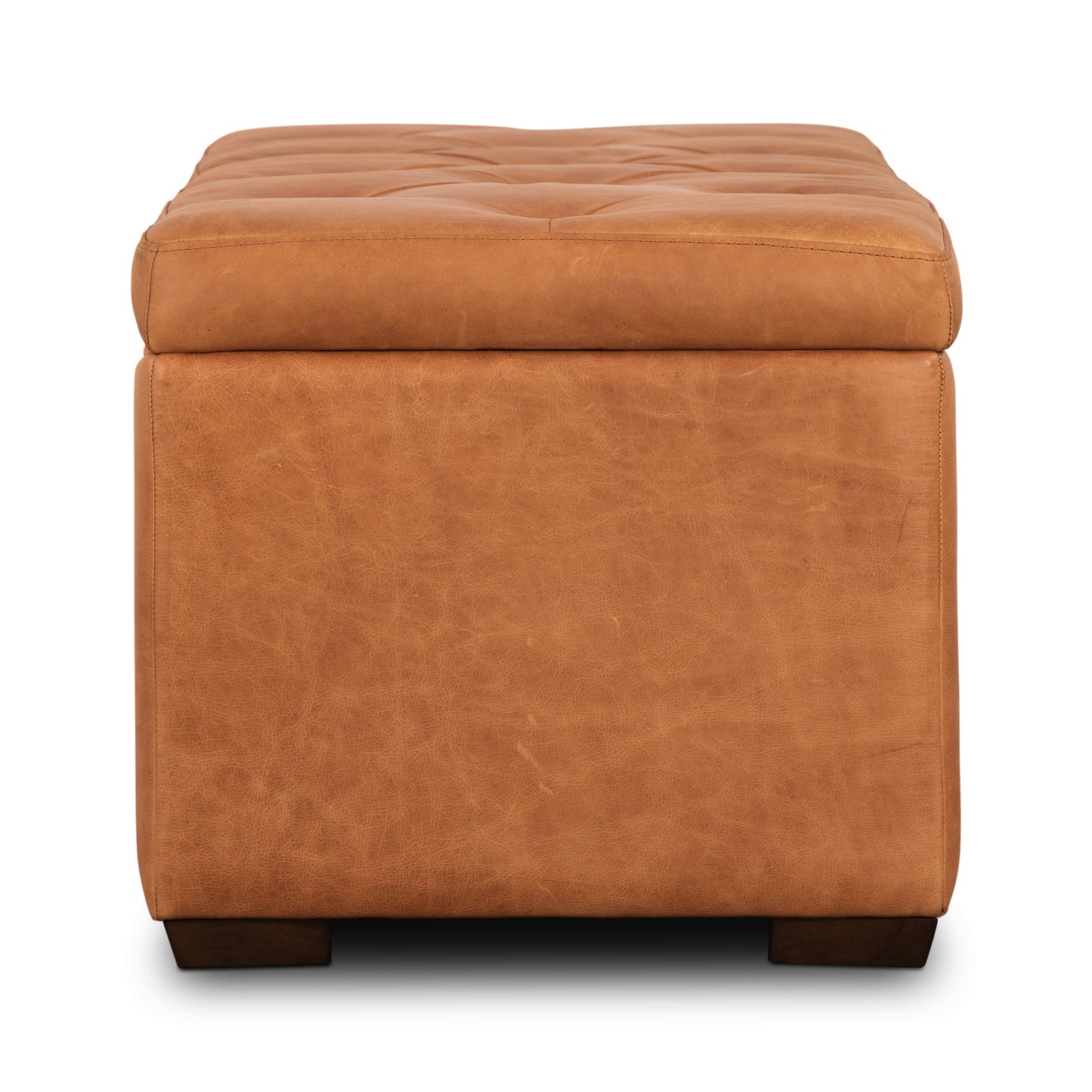 Senja Leather Storage Ottoman | Cognac Tan