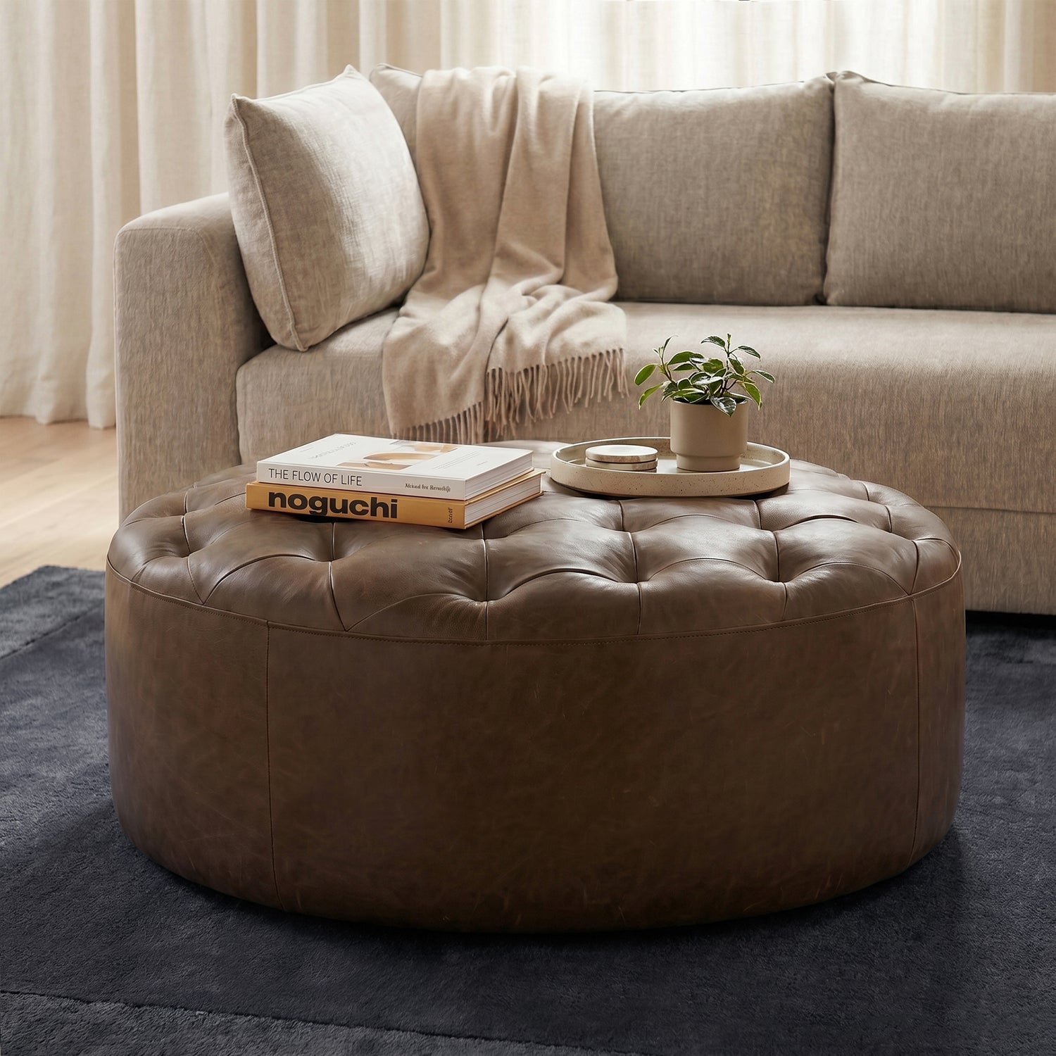 Ascot Leather Ottoman | Cocoa Brown lifestyle_image