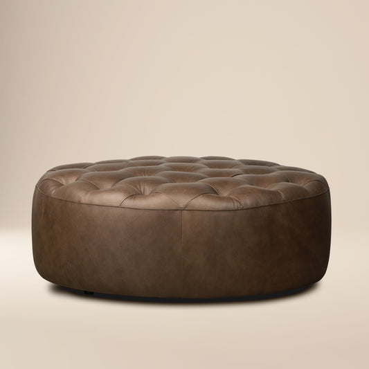 Ascot Leather Ottoman | Cocoa Brown