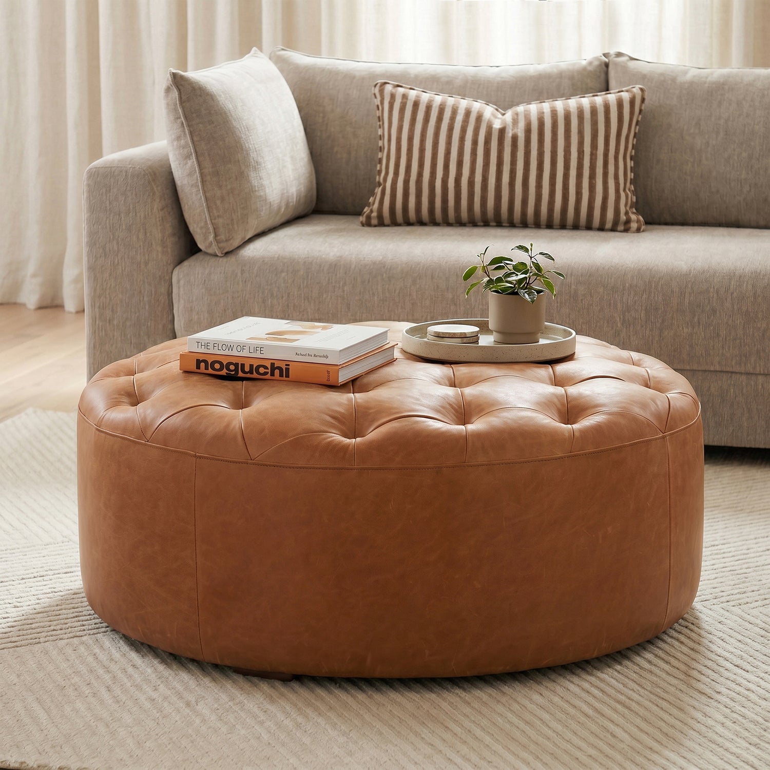 Ascot Leather Ottoman | Cognac Tan lifestyle_image