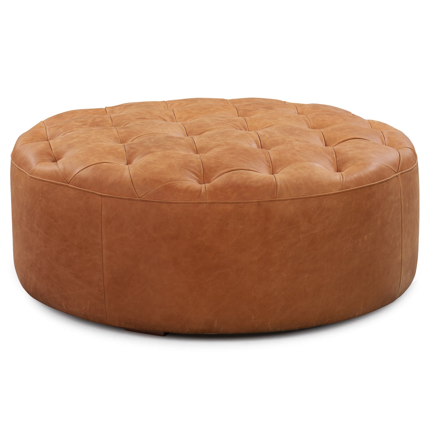 Ascot Leather Ottoman | Cognac Tan 