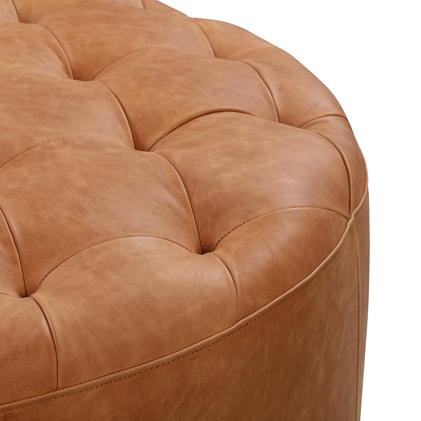 Ascot Leather Ottoman | Cognac Tan