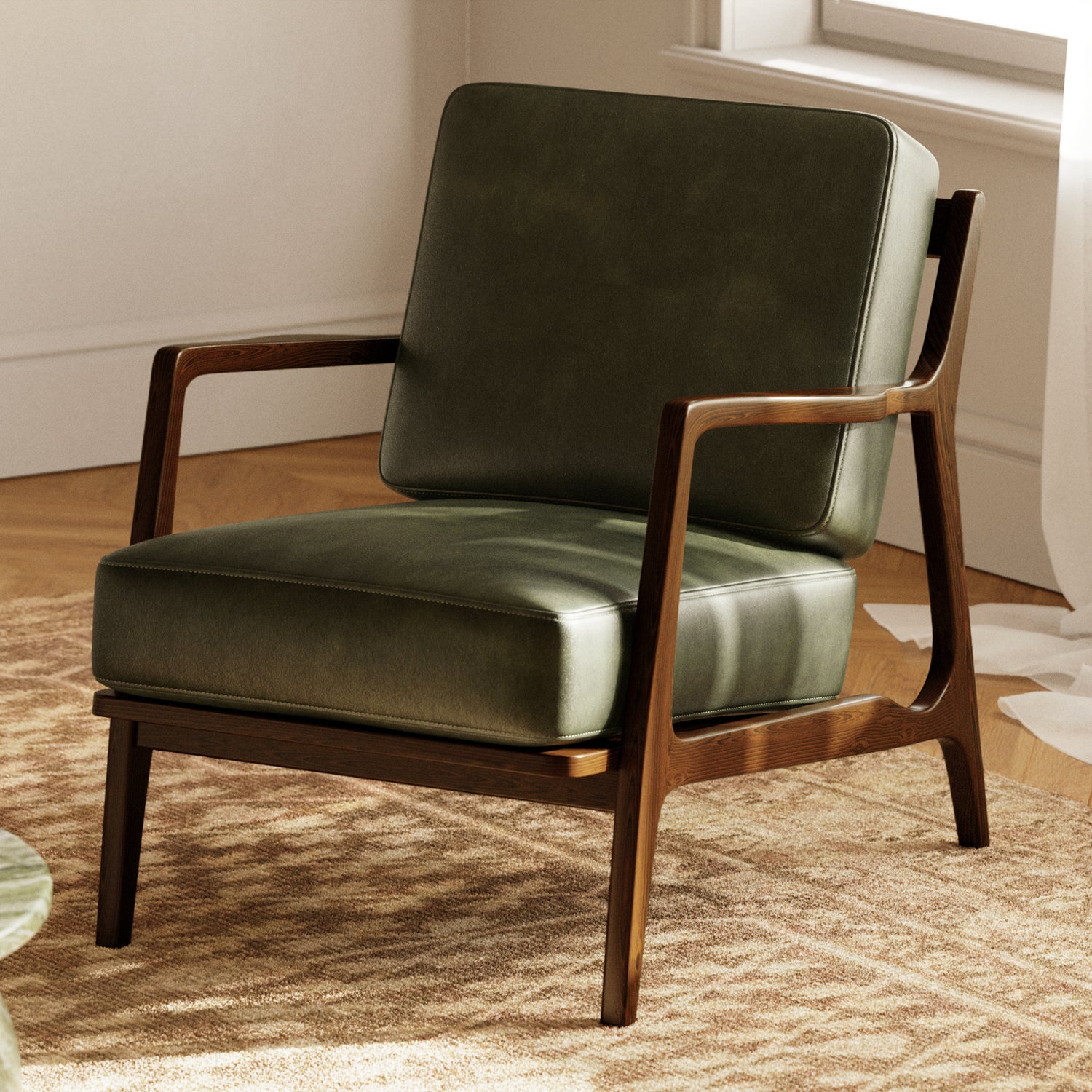 Verity Leather Lounge Chair | Olivine Green lifestyle_image