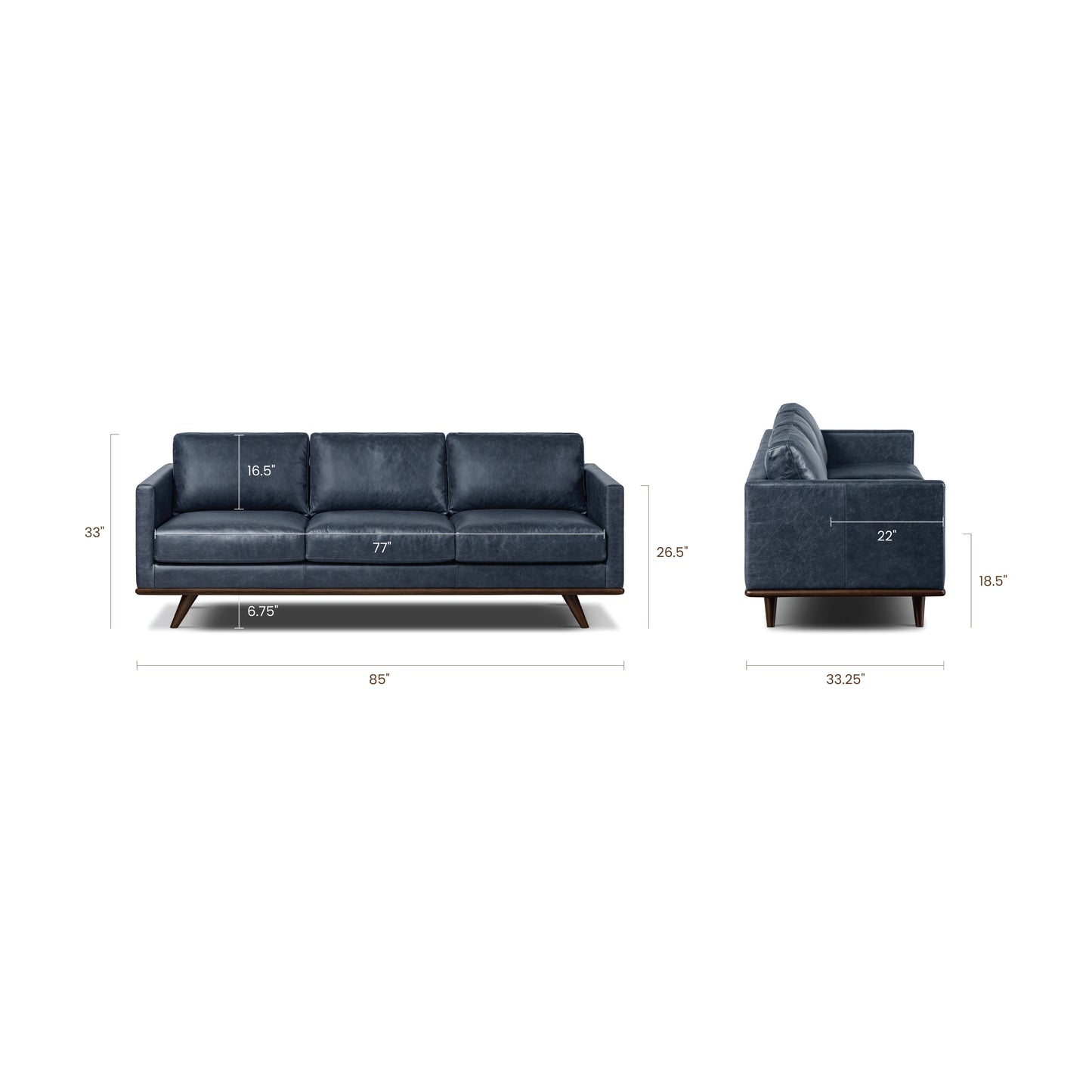 Nolita 85" Leather Sofa | Nightfall Blue