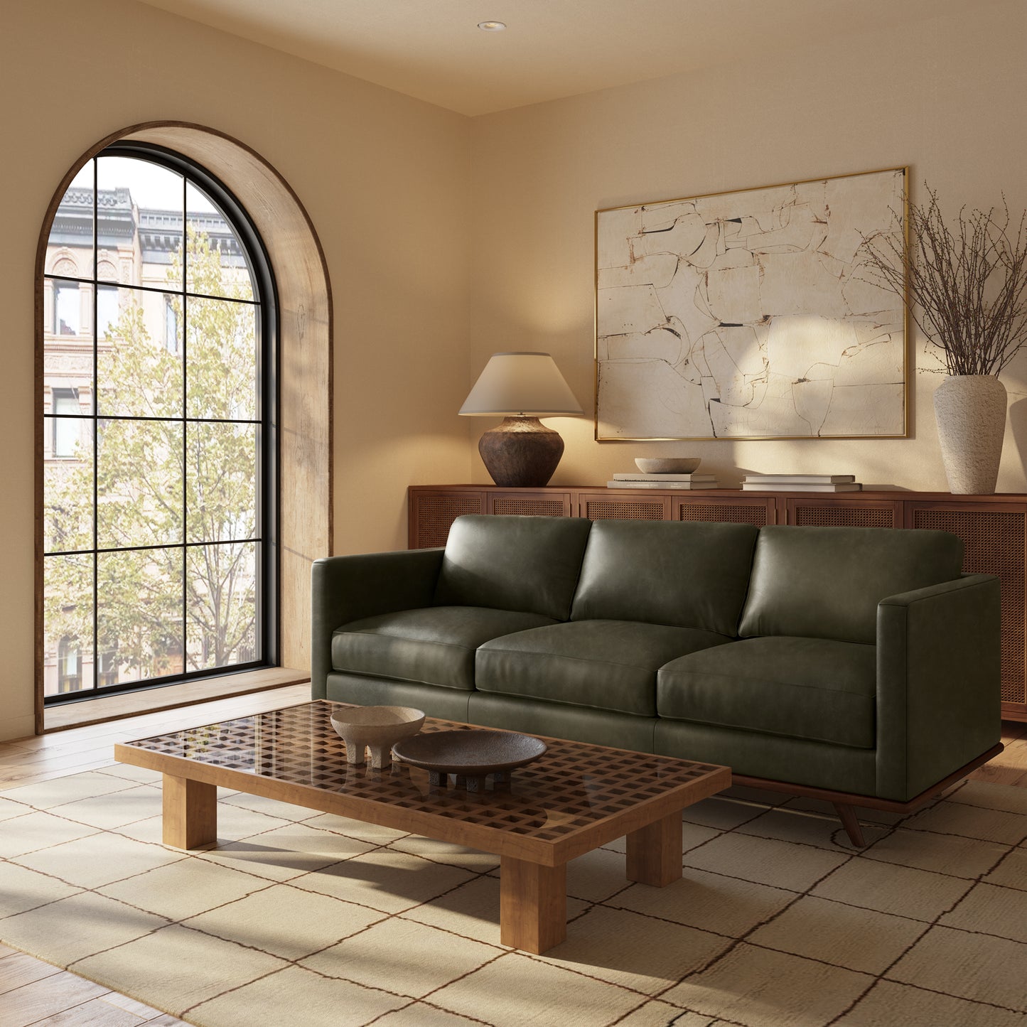 Nolita 85" Leather Sofa | Olivine Green