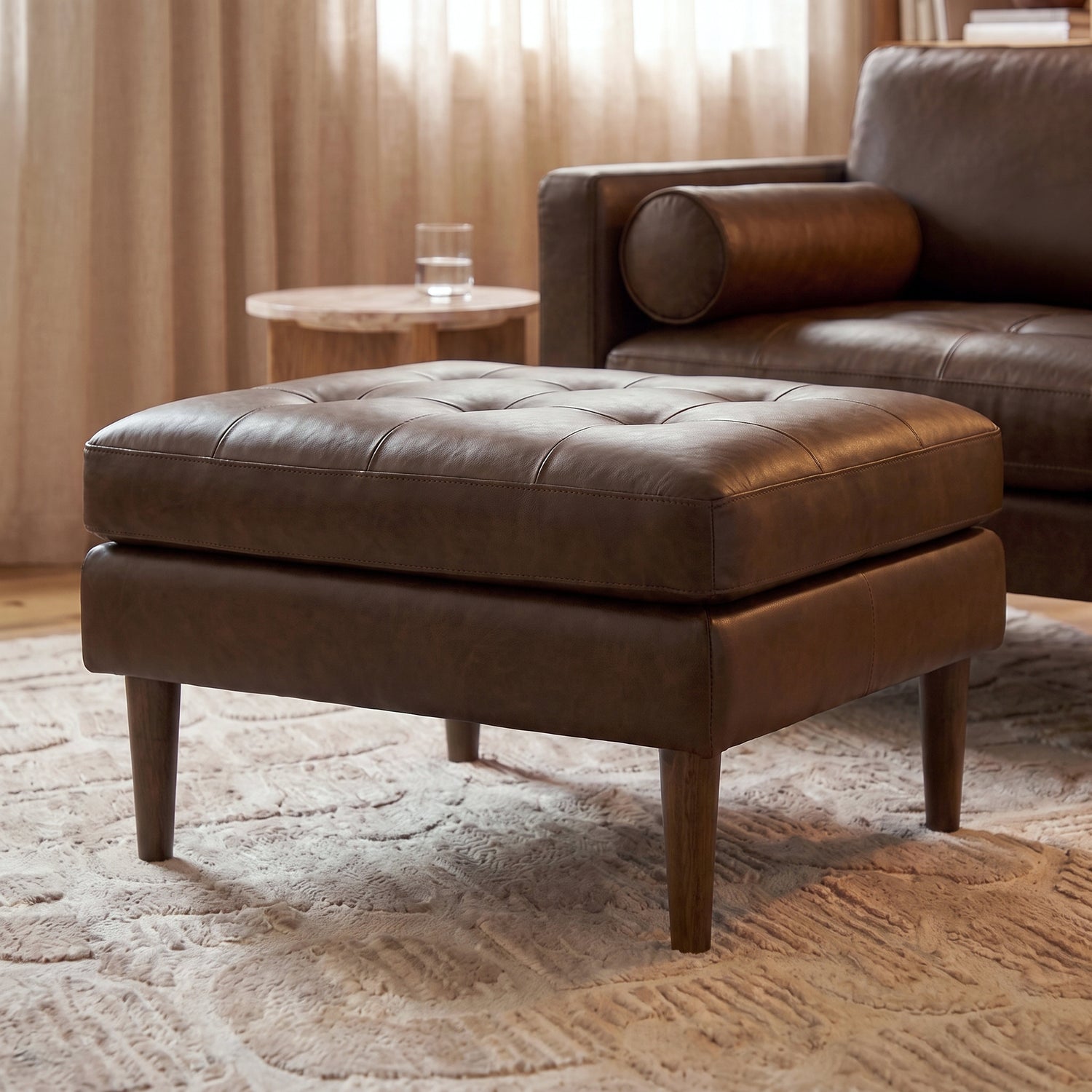 Napa Leather Ottoman | Cocoa Brown lifestyle_image