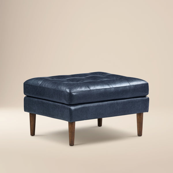Napa Leather Ottoman | Midnight Blue