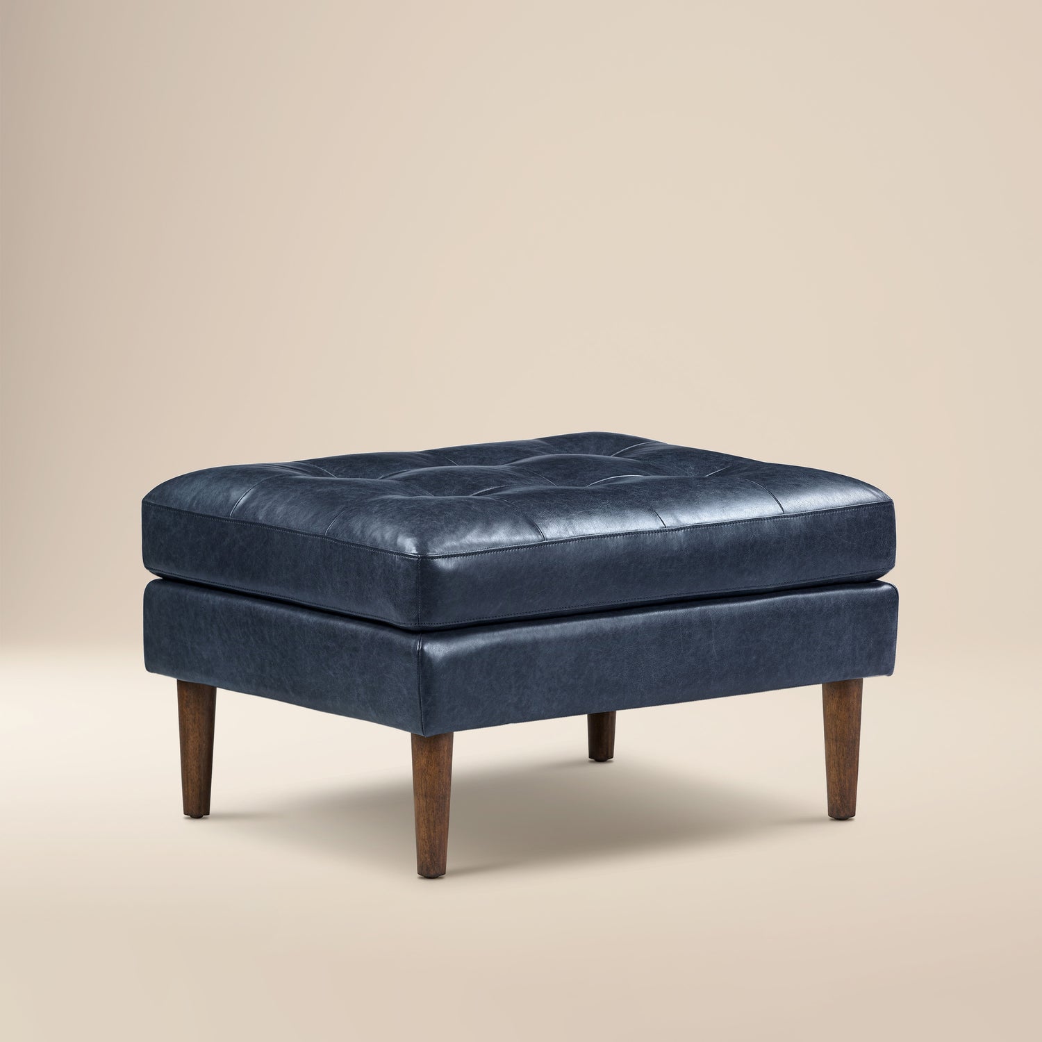 Napa Leather Ottoman | Midnight Blue 