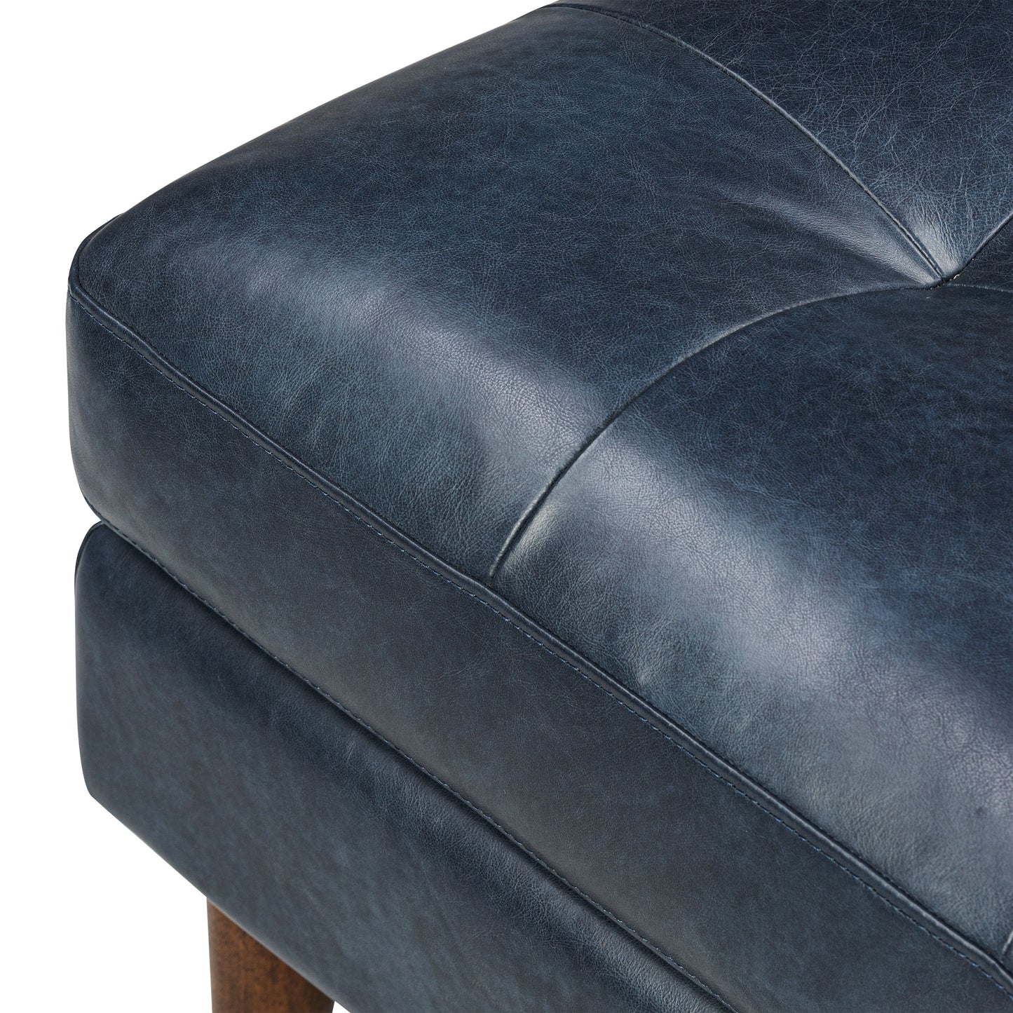 Napa Leather Ottoman | Midnight Blue