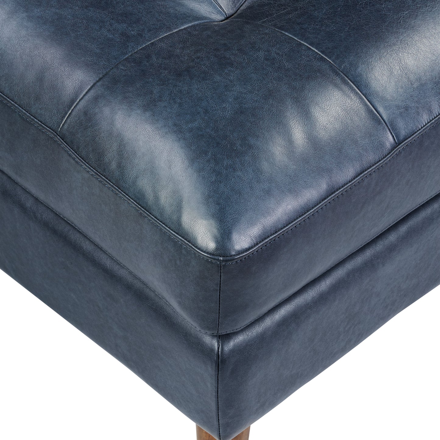Napa Leather Ottoman | Midnight Blue