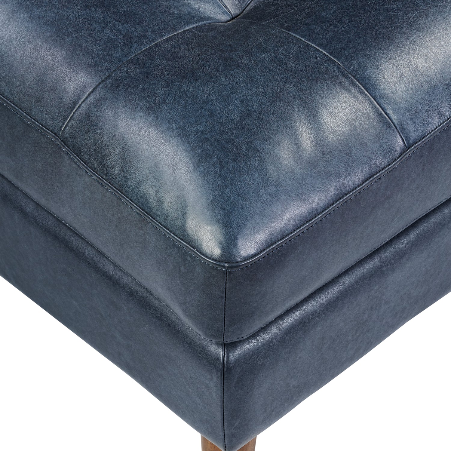 Napa Leather Ottoman | Midnight Blue 
