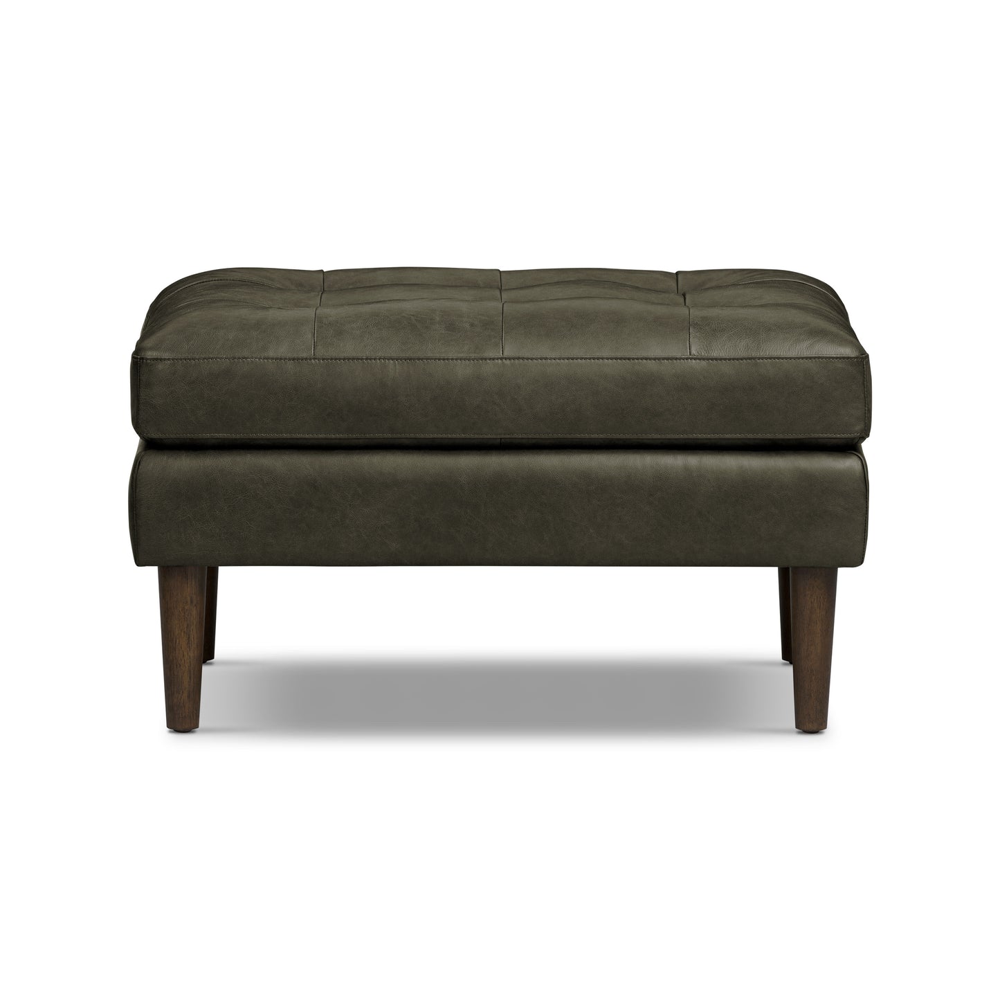 Napa Leather Ottoman | Olivine Green