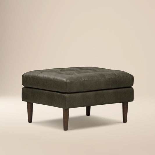 Napa Leather Ottoman | Olivine Green
