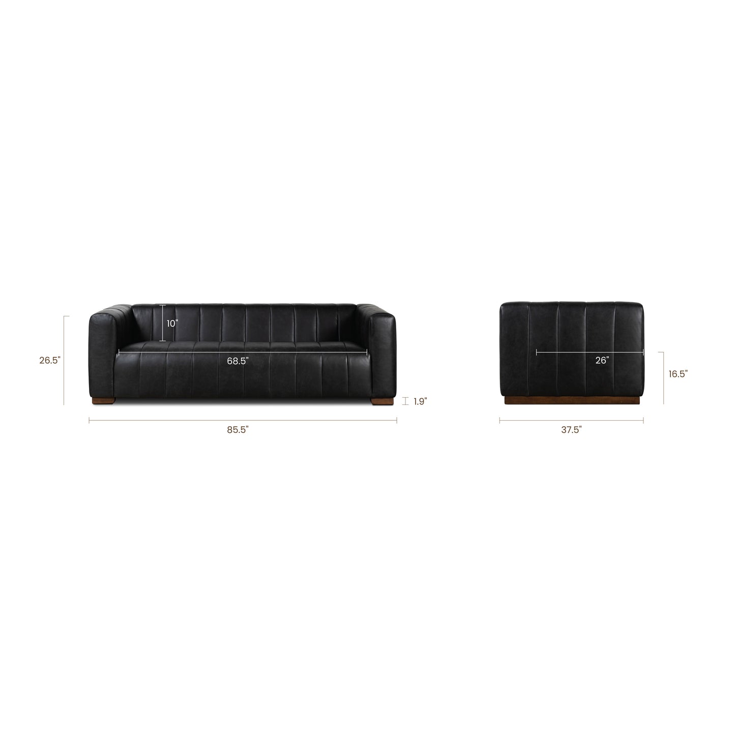 Canale 86" Leather Sofa | Onyx Black