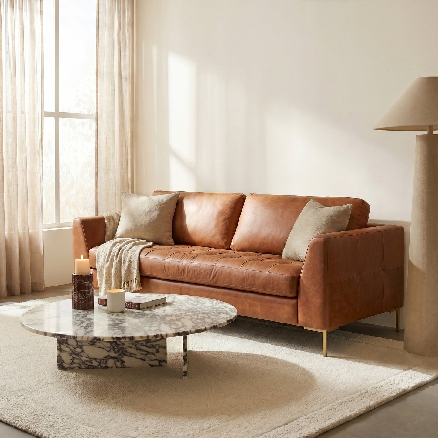 Calle 90" Leather Sofa | Cognac Tan
