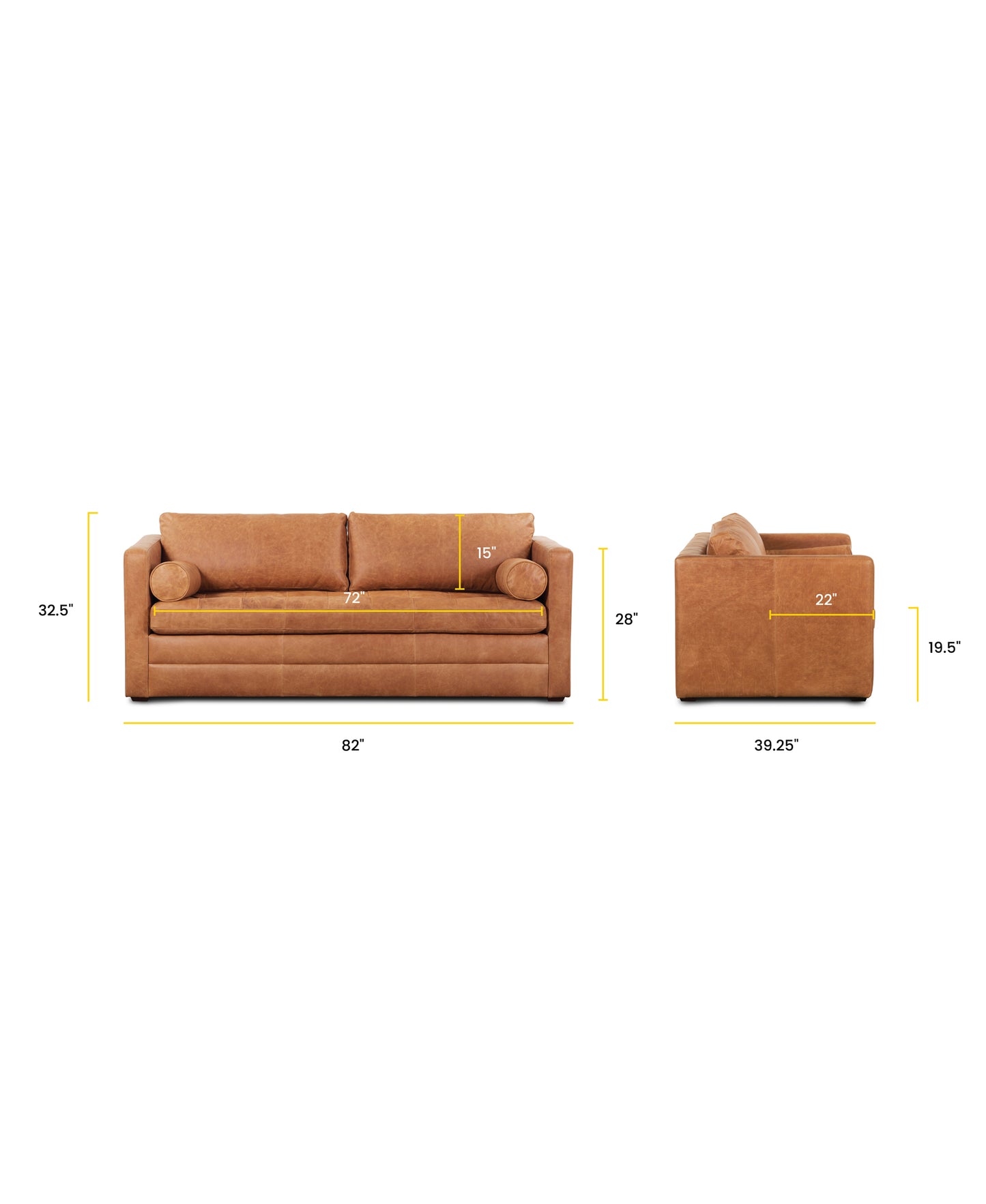 Napa 82" Leather Pull-Out Convertible Sleeper Sofa | Cognac Tan