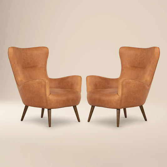 Aida Leather Lounge Chair | Cognac Tan | Set of 2