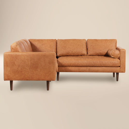 Napa 98" Leather L-Shaped Corner Sectional Sofa | Cognac Tan