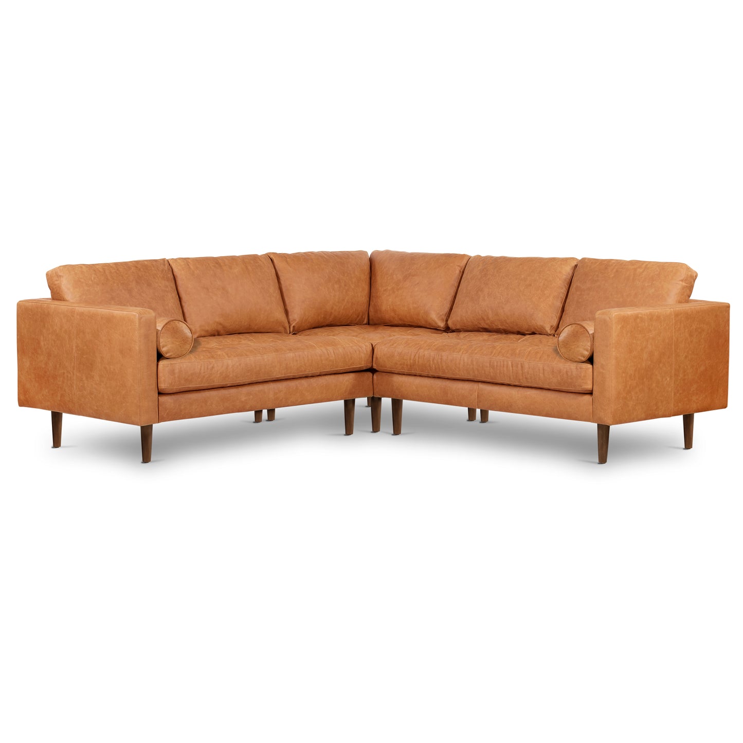 Napa 98" Leather L-Shaped Corner Sectional Sofa | Cognac Tan