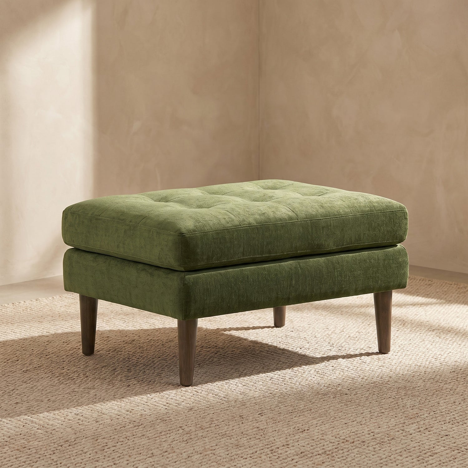 Napa Velvet Ottoman | Distressed Green lifestyle_image
