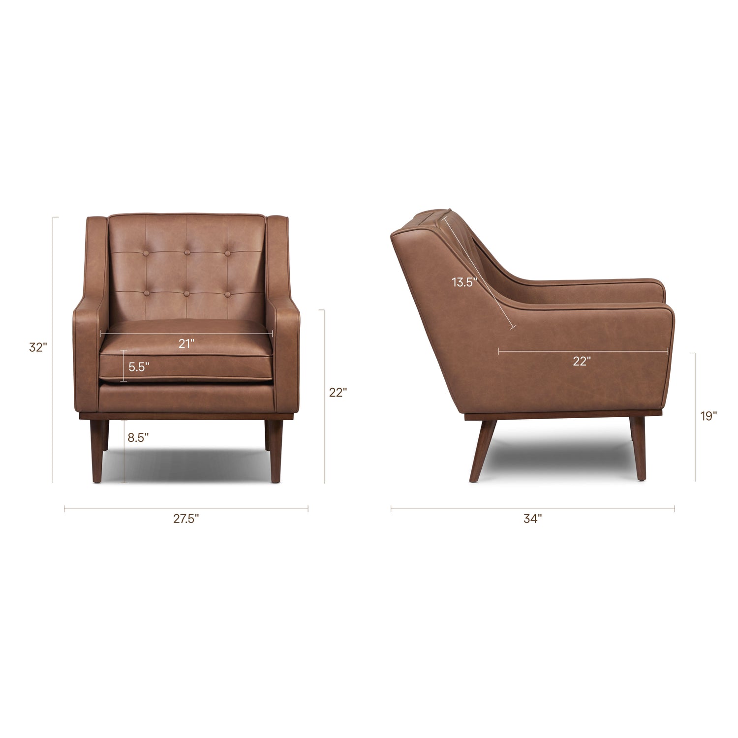 Gus Leather Lounge Chair | Caramel Brown 