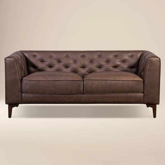 Essex 74" Leather Apartment Sofa | Bridle Brown