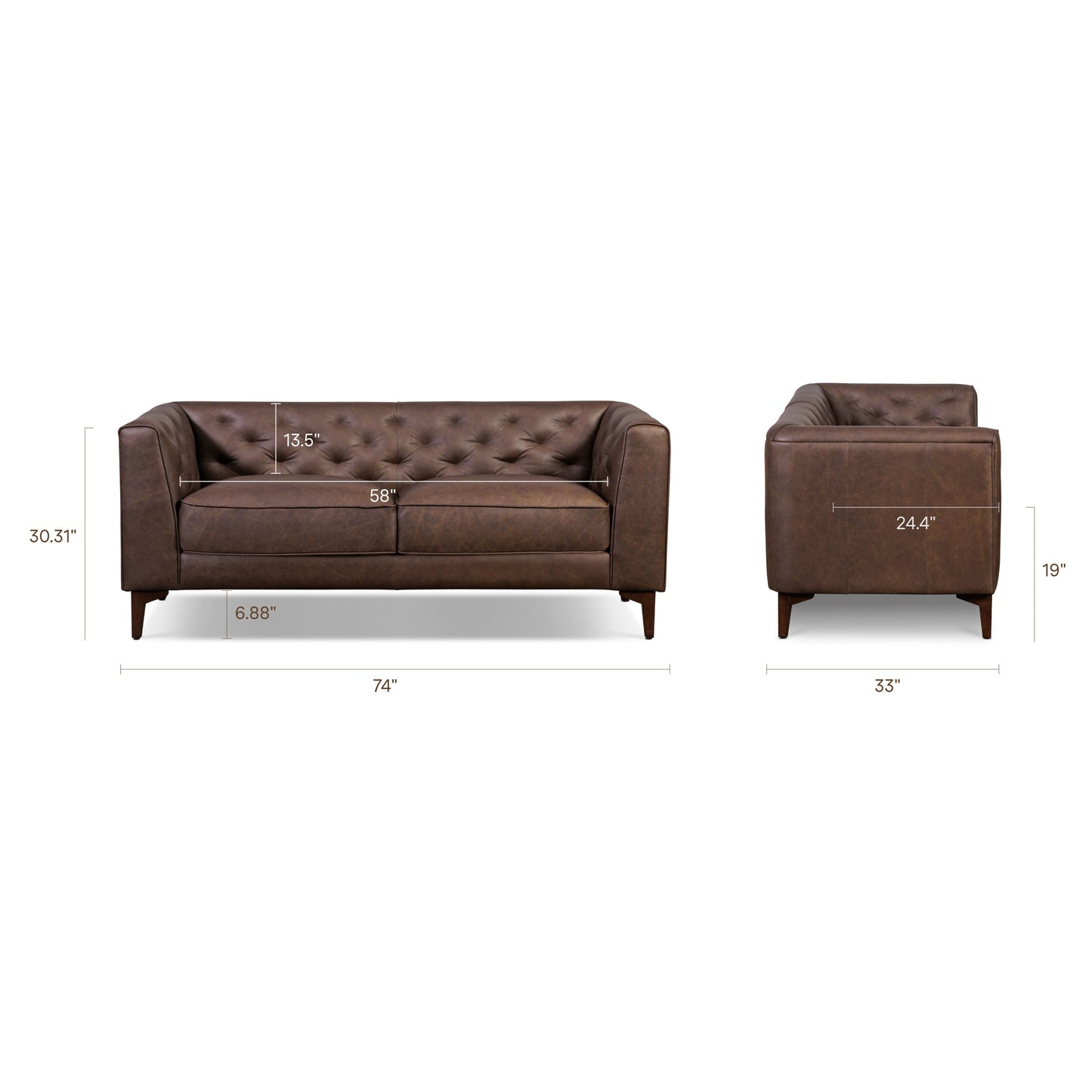 Essex 74" Leather Apartment Sofa | Bridle Brown