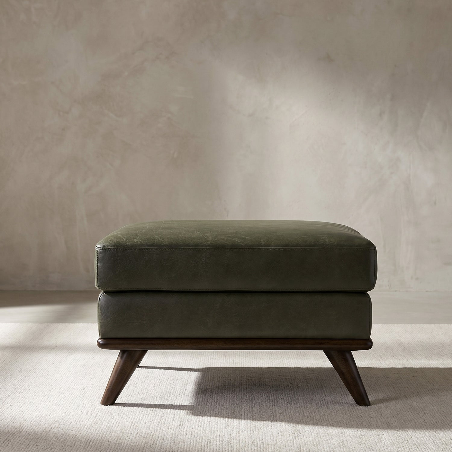 Nolita Leather Ottoman | Olivine Green lifestyle_image