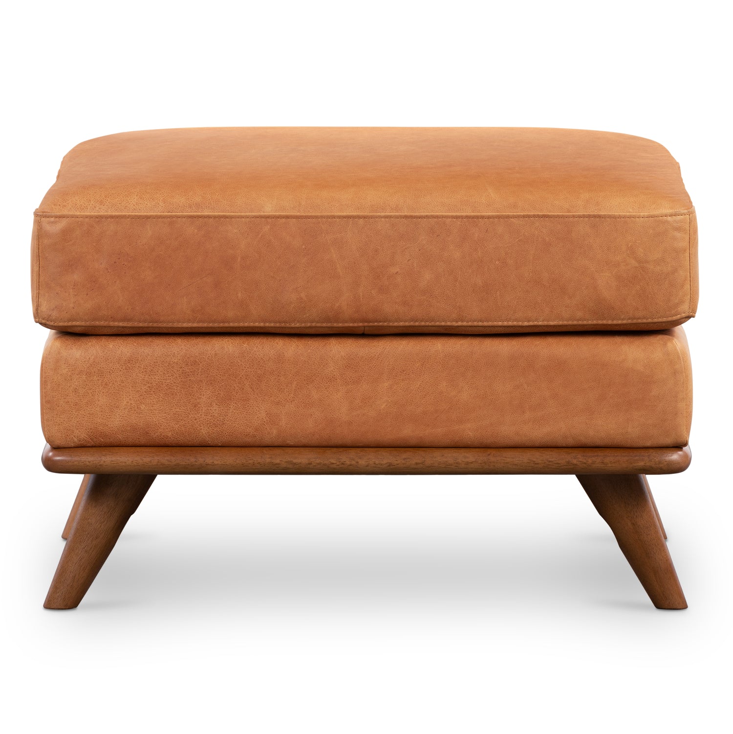 Nolita Leather Ottoman | Cognac Tan 