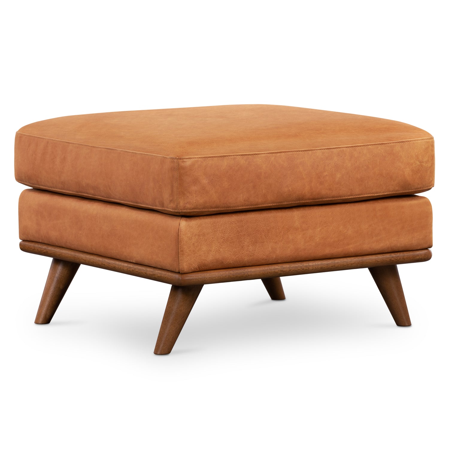Nolita Leather Ottoman | Cognac Tan 