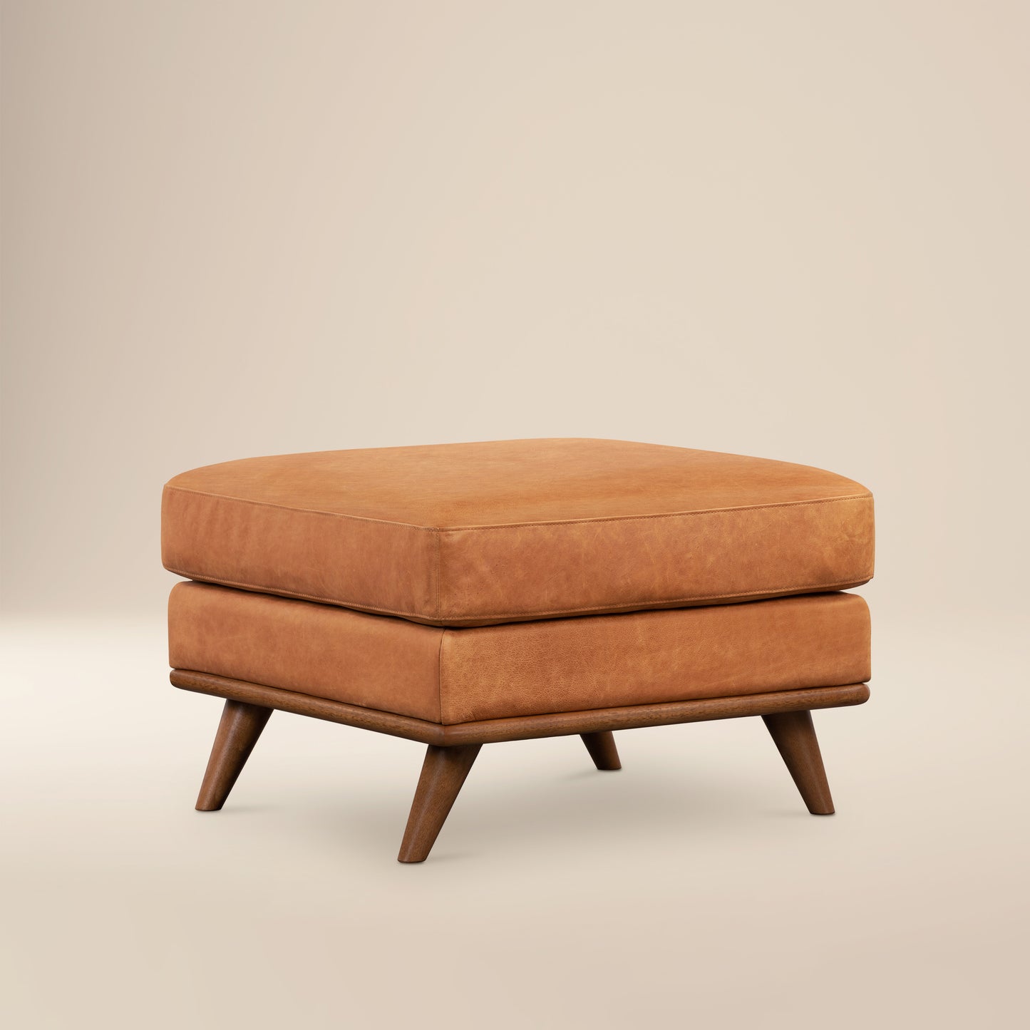 Nolita Leather Ottoman | Cognac Tan