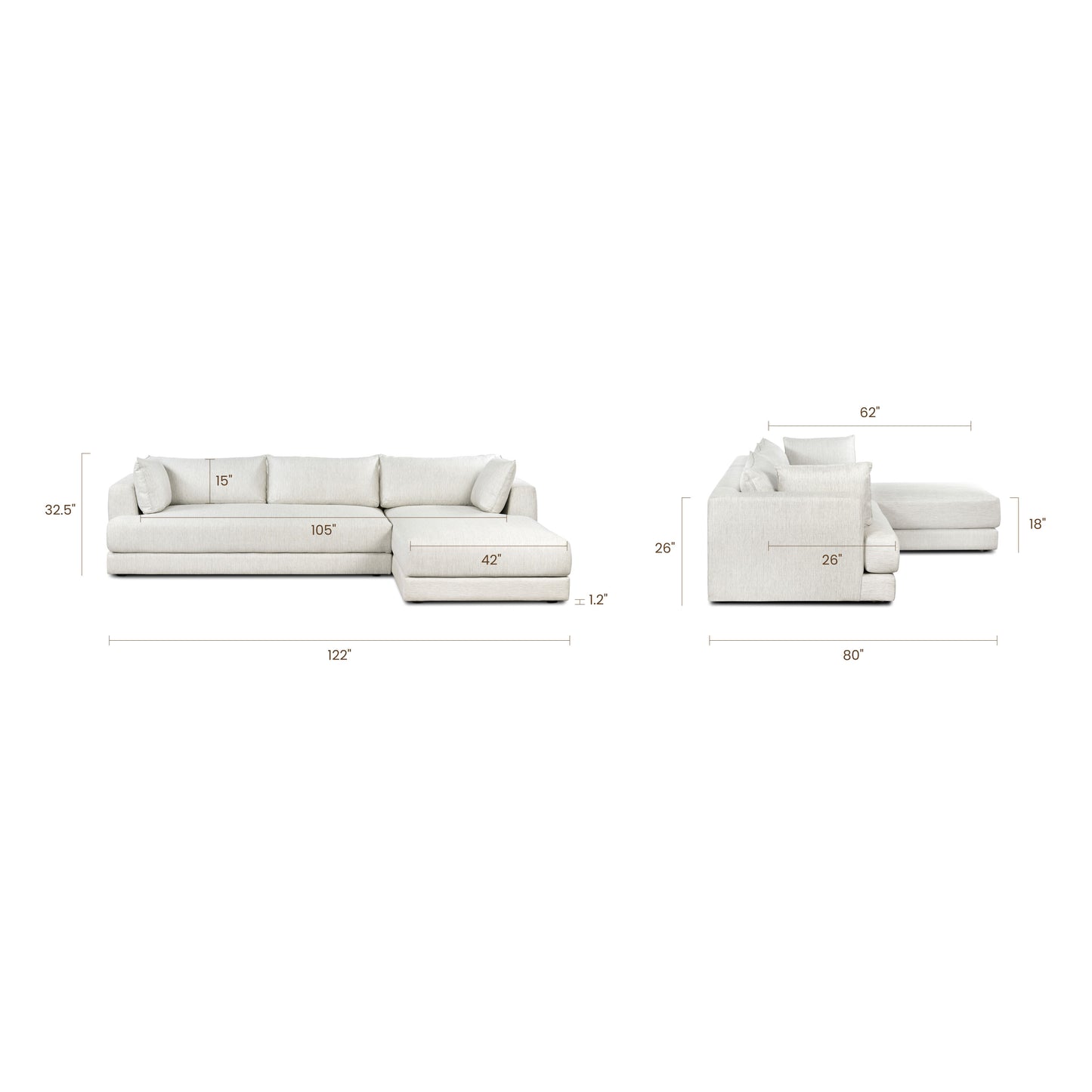 Marcel Right-Facing Sectional | Bright Ash